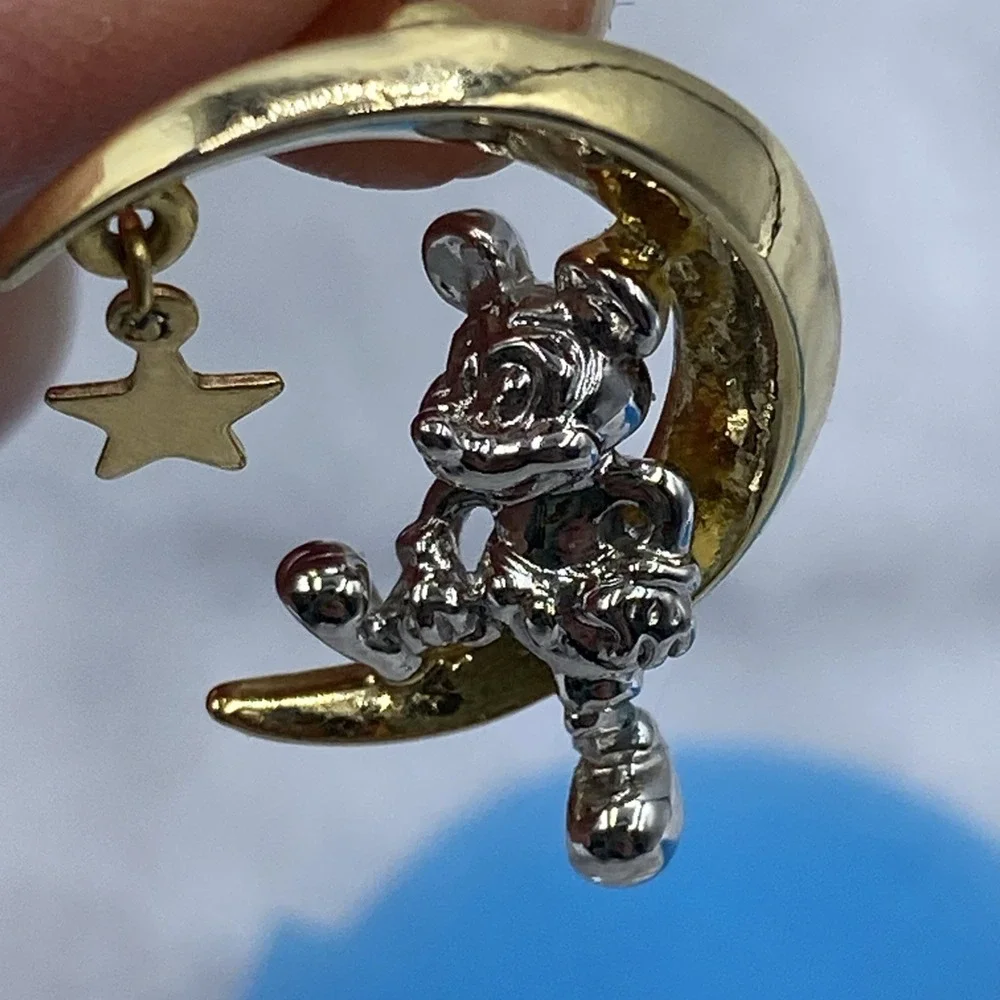 Disney Womens OS Earrings Gold Silver Mickey Mouse Moon Star Dangle Studs